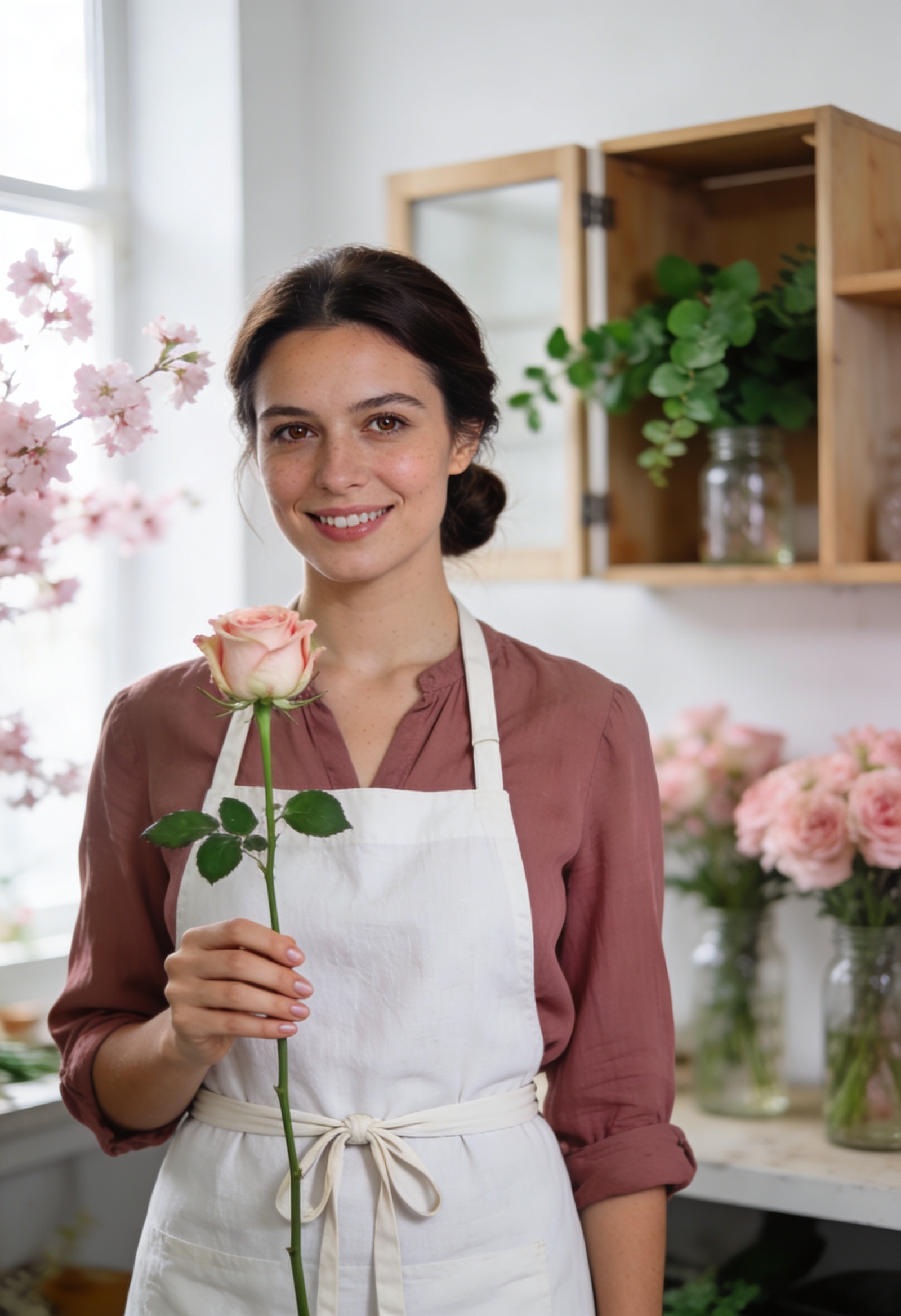 Baş tasarımcı Selin Arslan atelye önünde dikey portre